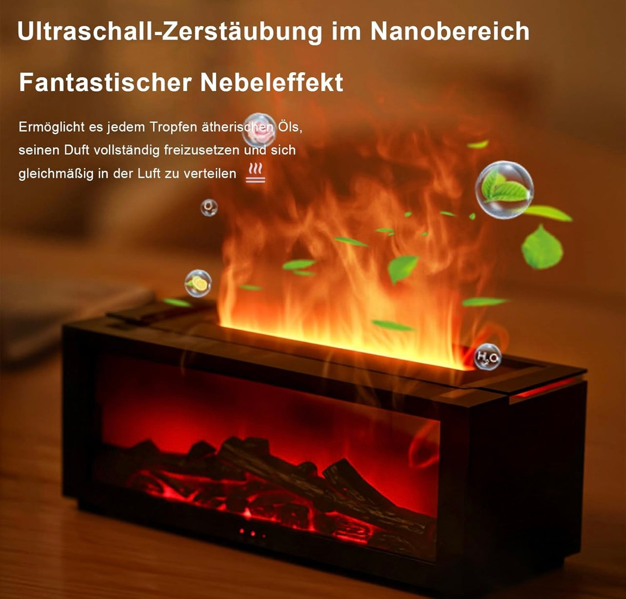 Aroma Diffuser mit Flammeneffekt und LED-Beleuchtung