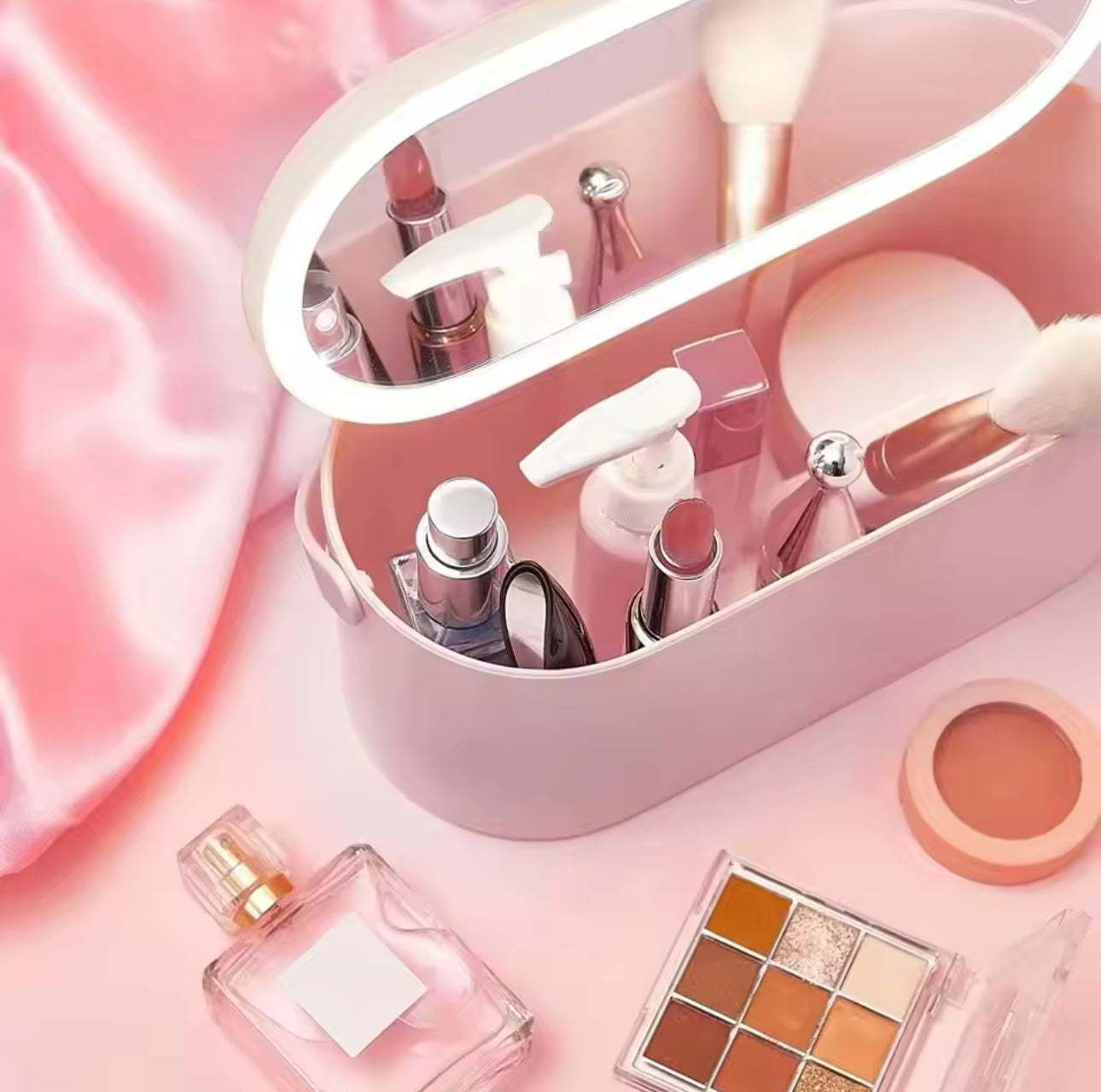 Make Up Organizer mit LED-Spiegel - Reise Kosmetiktasche - Einstellbare LED-Beleuchtung