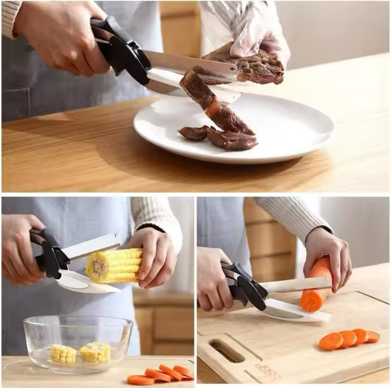 2-in-1 Clever Cutter, Edelstahl Gemüseschneider und Küchenmesser mit mini Schneidebrett für Salate/Gemüse/Fleisch/Kartoffeln und Brot