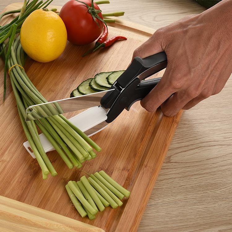 2-in-1 Clever Cutter, Edelstahl Gemüseschneider und Küchenmesser mit mini Schneidebrett für Salate/Gemüse/Fleisch/Kartoffeln und Brot